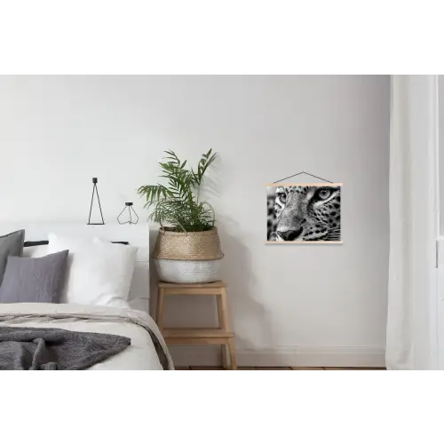Luipaard - Zwart - Wit - Oog textielposter latten blank klein -woonkamer