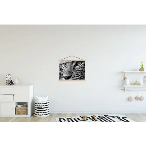 Luipaard - Zwart - Wit - Oog textielposter latten blank klein -kinderkamer