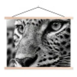 Luipaard - Zwart - Wit - Oog textielposter latten blank klein -3d
