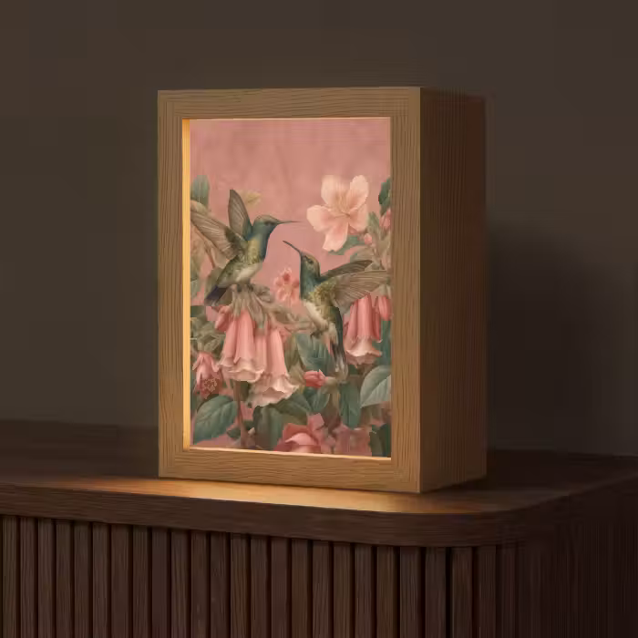 Tafellamp - Kolibries - Bloemen - Groen - Roze