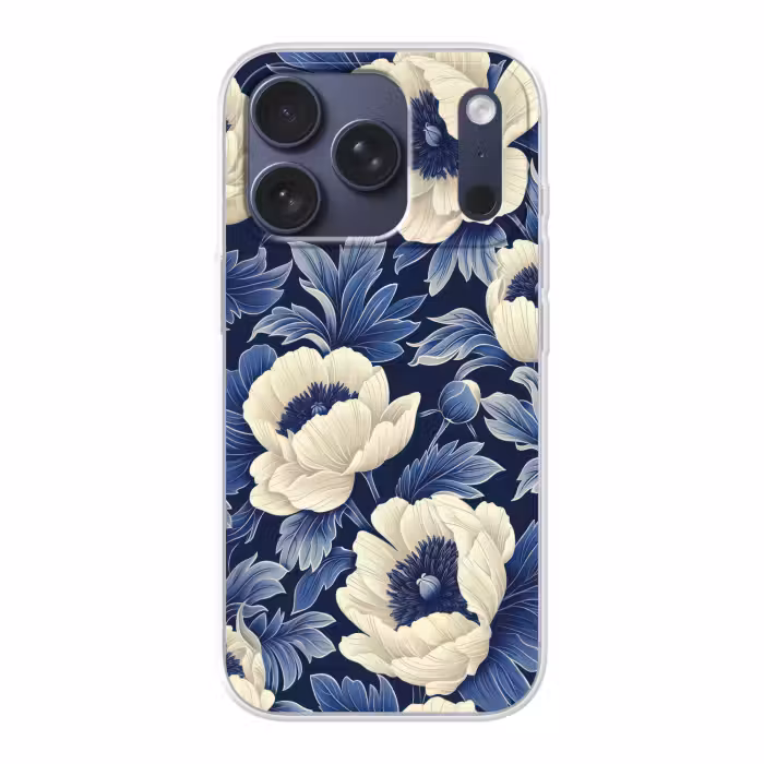 Telefoonhoesje - Bloemen - Patroon - Blauw - Wit