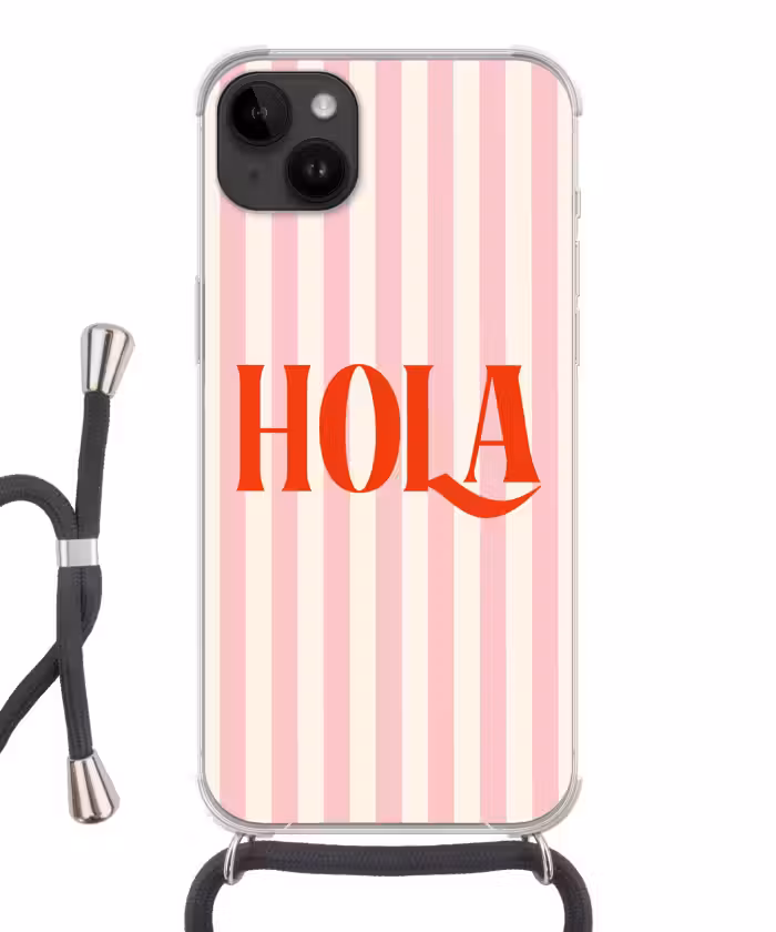 Telefoonhoesje met koord - Hola - Quote -  Strepen - Pastel - Roze - Rood - Wit