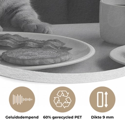 Kat - Koffie - Brood - Zwart Akoestische PET Vilt - Rond klein -closeup_NL