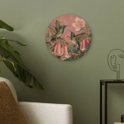 Kolibries - Bloemen - Groen - Roze Akoestische PET Vilt - Rond klein -sfeer2