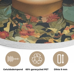 Vrouw - Bloemen - Vlinders - Natuur - Vintage Akoestische PET Vilt - Rond klein -closeup_NL