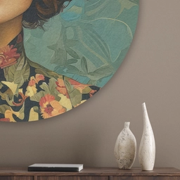 Vrouw - Bloemen - Vlinders - Natuur - Vintage Akoestische PET Vilt - Rond klein -sfeer5_closeup