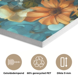 Vrouw - Bloemen - Oranje - Blauw - Modern PET vilt klein -closeup_NL
