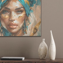 Vrouw - Portret - Goud - Luxe - Blauw PET vilt klein -sfeer6_closeup