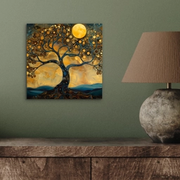 Boom - Maan - Bloemen - Goud - Kunst aluminium wit klein -sfeer2