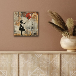 Graffiti - Banksy - Meisje - Street art aluminium wit klein -sfeer4