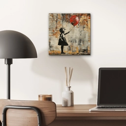 Graffiti - Banksy - Meisje - Street art aluminium wit klein -sfeer5