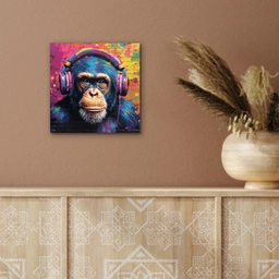 Graffiti - Chimpanzee - Street art - Koptelefoon - Aap aluminium wit klein -sfeer4