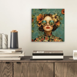 Vrouw - Bloemen - Vlinders - Natuur - Vintage aluminium wit klein -sfeer1