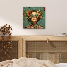 Vrouw - Bloemen - Vlinders - Natuur - Vintage aluminium wit klein -sfeer3