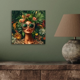 Vrouw - Panterprint - Jungle - Natuur - Luxe aluminium wit klein -sfeer2