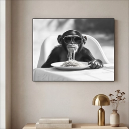 Aap - Spaghetti - Zonnebril - Zwart wit - Cool - Dier Textielframe - compleet frame klein -sfeer2