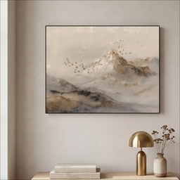 Berglandschap - Mist  - Penseelstreken Textielframe - compleet frame klein -sfeer2