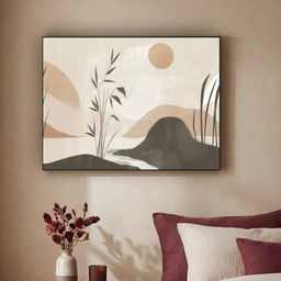 Japandi - Landschap - Beige Textielframe - compleet frame klein -sfeer1