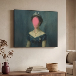 Kroon - Roze druipend verf - Portret Textielframe - compleet frame klein -sfeer3