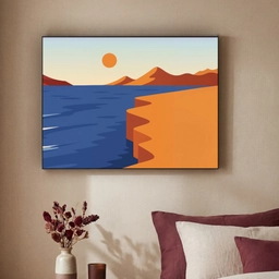 Landschap - Bergen - Zon - Zee Textielframe - compleet frame klein -sfeer1