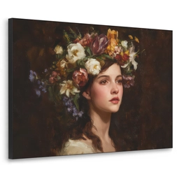 Portret - Vrouw - Bloemen Textielframe - compleet frame klein -3d