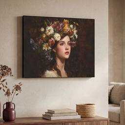 Portret - Vrouw - Bloemen Textielframe - compleet frame klein -sfeer3