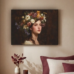 Portret - Vrouw - Bloemen Textielframe - compleet frame klein -sfeer1