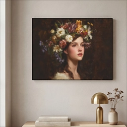 Portret - Vrouw - Bloemen Textielframe - compleet frame klein -sfeer2