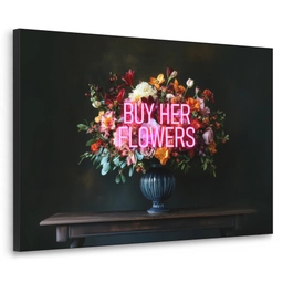 Quote - Bloemen - Vaas - Neon Textielframe - compleet frame klein -3d