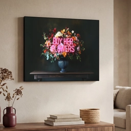 Quote - Bloemen - Vaas - Neon Textielframe - compleet frame klein -sfeer3