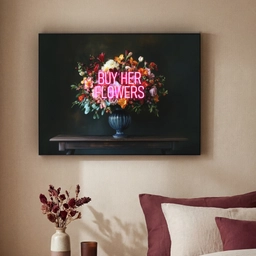 Quote - Bloemen - Vaas - Neon Textielframe - compleet frame klein -sfeer1