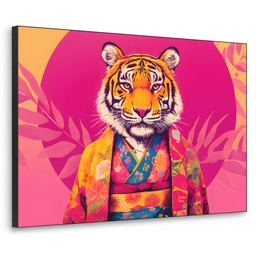 Tijger - Kimono - Planten - Roze Textielframe - compleet frame klein -3d