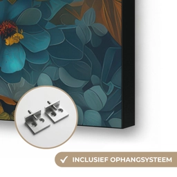 Vrouw - Bloemen - Oranje - Blauw - Modern Textielframe zwart klein -USP_ophangsysteemNL