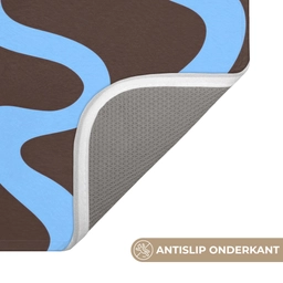 Kronkelende lijnen - Blauw - Bruin - Minimalistisch Badmat klein 997 -USP_AntislipNL
