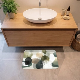 Minimalistisch - Cirkels - Penseelstreken - Beige Badmat klein -sfeer1