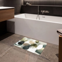 Minimalistisch - Cirkels - Penseelstreken - Beige Badmat klein -sfeer3