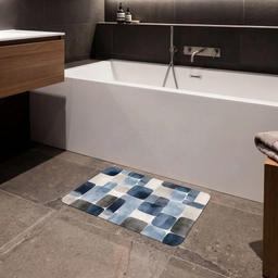 Patroon - Blauw - Vierkanten Badmat klein -sfeer3