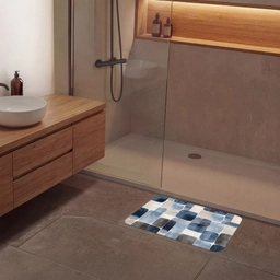 Patroon - Blauw - Vierkanten Badmat klein -sfeer2