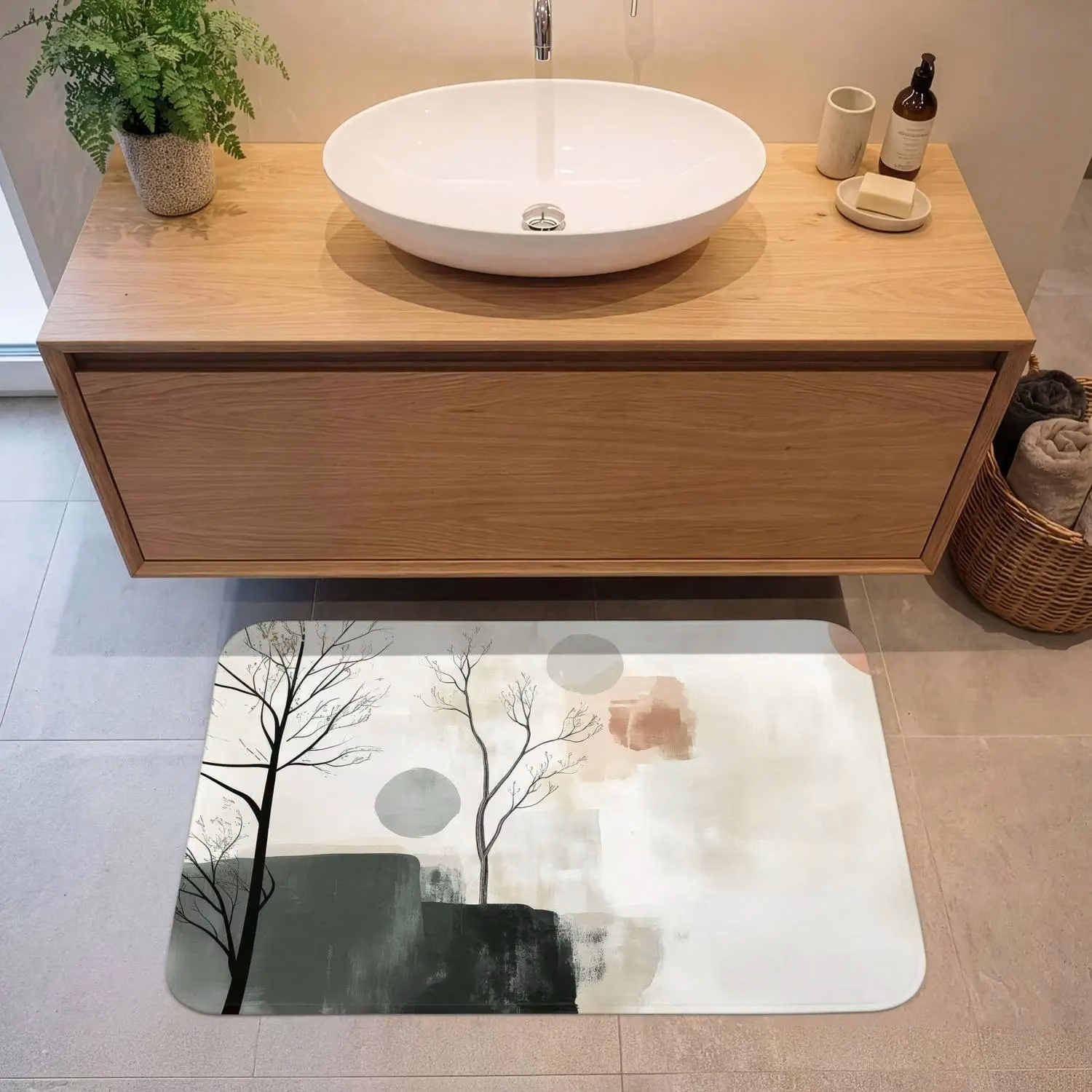 Wabi sabi - Beige - Plant Badmat klein -sfeer3