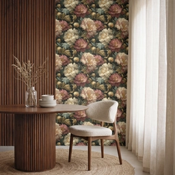 Bloemen - Barok - Patroon - Roze - Crème Behang Vlies klein 1076 -sfeer1