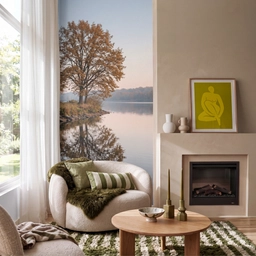 Bomen - Reflectie - Water - Zonsopgang - Serene Behang Vlies klein -sfeer2