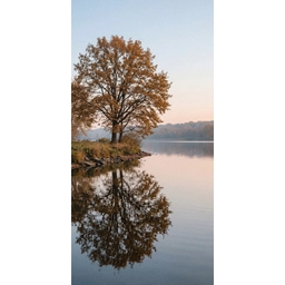Bomen - Reflectie - Water - Zonsopgang - Serene Behang Vlies klein -3d_website