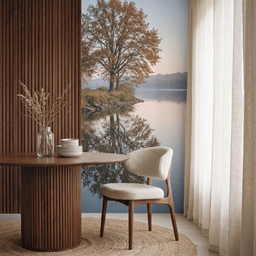Bomen - Reflectie - Water - Zonsopgang - Serene Behang Vlies klein -sfeer1