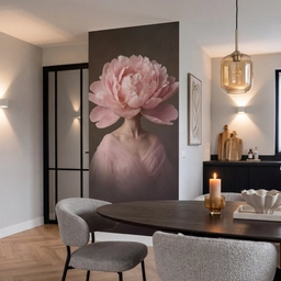 Gezicht - Roos - Roze Behang Vlies klein -sfeer3