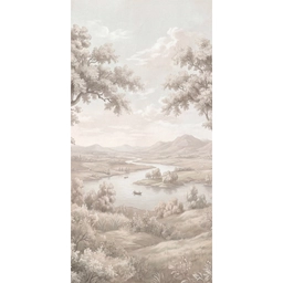 Rivierlandschap - Bergen - Natuur - Vintage - Beige Behang Vlies klein -3d_website