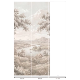 Rivierlandschap - Bergen - Natuur - Vintage - Beige Behang Vlies klein -USP_banen