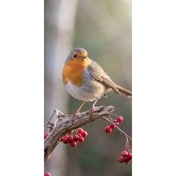 Roodborst - Tak - Bessen - Natuur Behang Vlies klein -3d_website