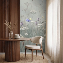 Vlinders - Wildbloemen - Illustratie - Kleurrijk Behang Vlies klein -sfeer1