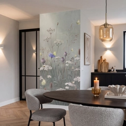 Vlinders - Wildbloemen - Illustratie - Kleurrijk Behang Vlies klein -sfeer3