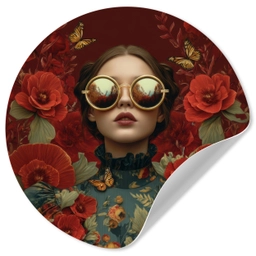 Bloemen - Dieprood - Zonnebril - Vrouw Wandcirkel behangsticker klein -3d